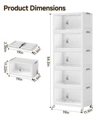 175 QT Stackable Storage Bins with Lids, 5 Tier Collapsible Plastic Storage Cabinet with Magnetic Doors, Removable