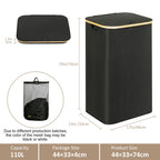 Laundry Hamper with Lid,110L Laundry Basket with Mesh Bags,Black
