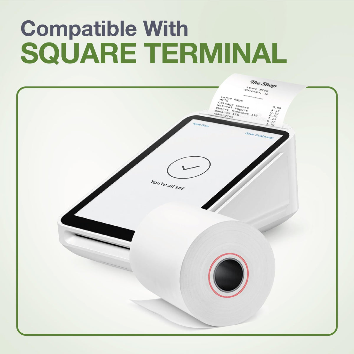 Thermal Paper Rolls Compatible with Square Terminal – 100 Rolls