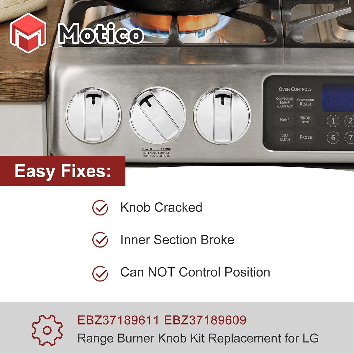 EBZ37189611(4pcs) Gas Stove Knobs EBZ37189609(1pcs) Oven Range Knob Replacements Only Fit for LG LRG30355ST/ LRG30357ST/LRG30855ST Series Burner Control Knob Replace EBZ37189601,EBZ37189602