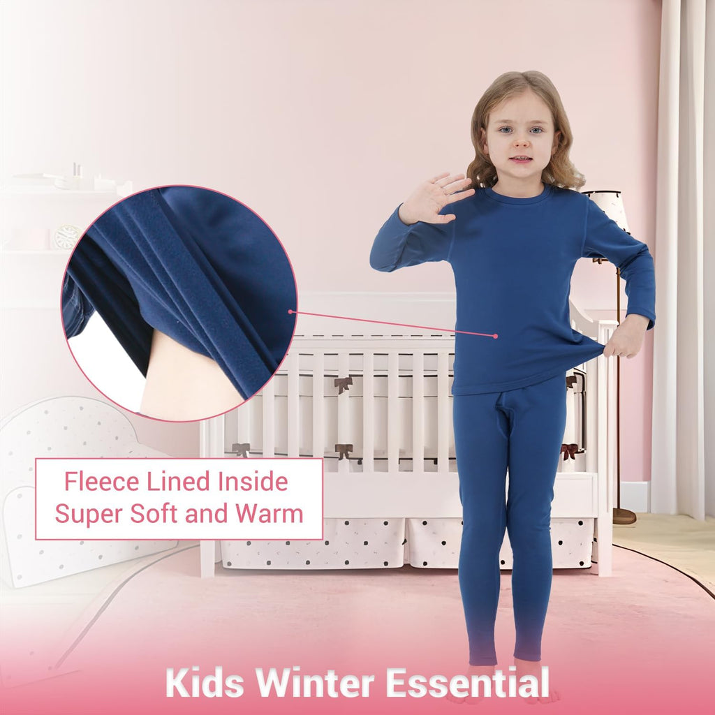 Girls Thermal Underwear Set Ultra Soft Long Underwear for Kids Fleece Lined Winter Warm Base Layer Kids Long Johns Set