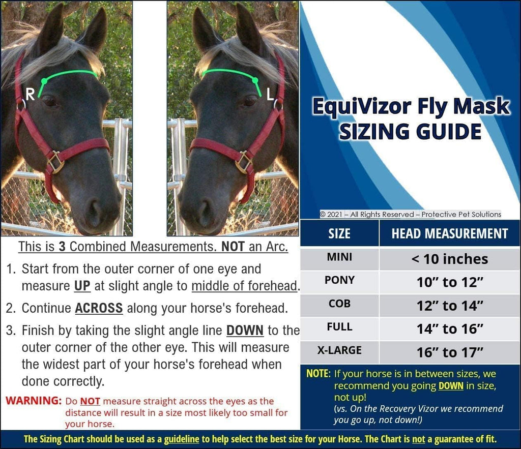 EquiVizor 95% UV Eye Protection (XL) Horse Fly Mask with Ears. Designed to Stay On Your Horse, Off The Ground