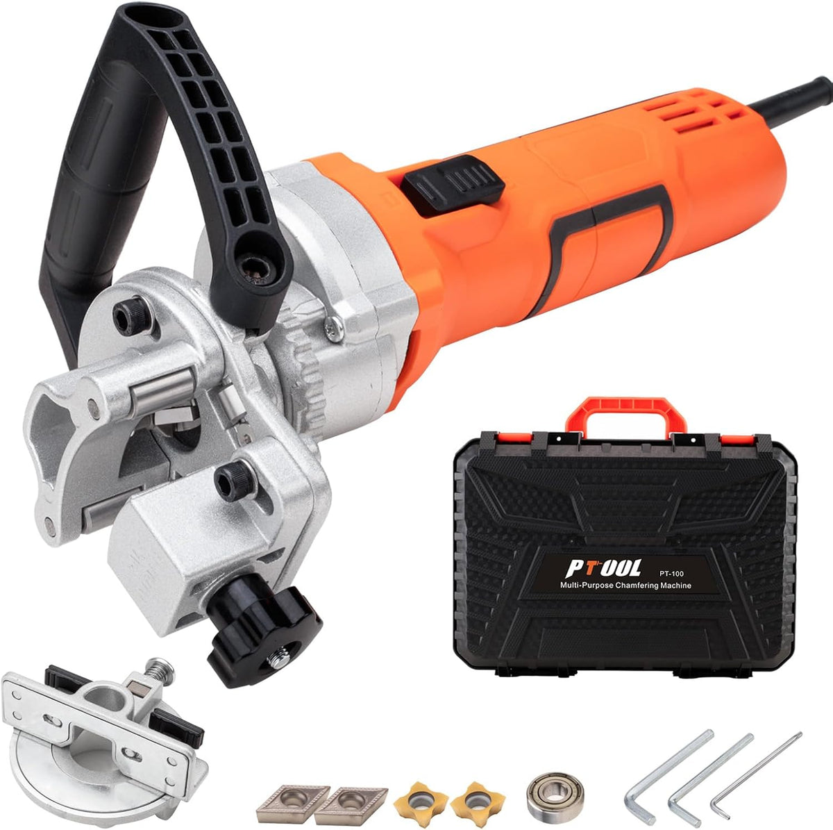 Handheld Chamfer Tool, Metal Chamfering Tool, for Trimming, Beveling, Deburring, 45 Degree Arc and Bevel, 850W 120V 60Hz, Model PT-100 (Machine)