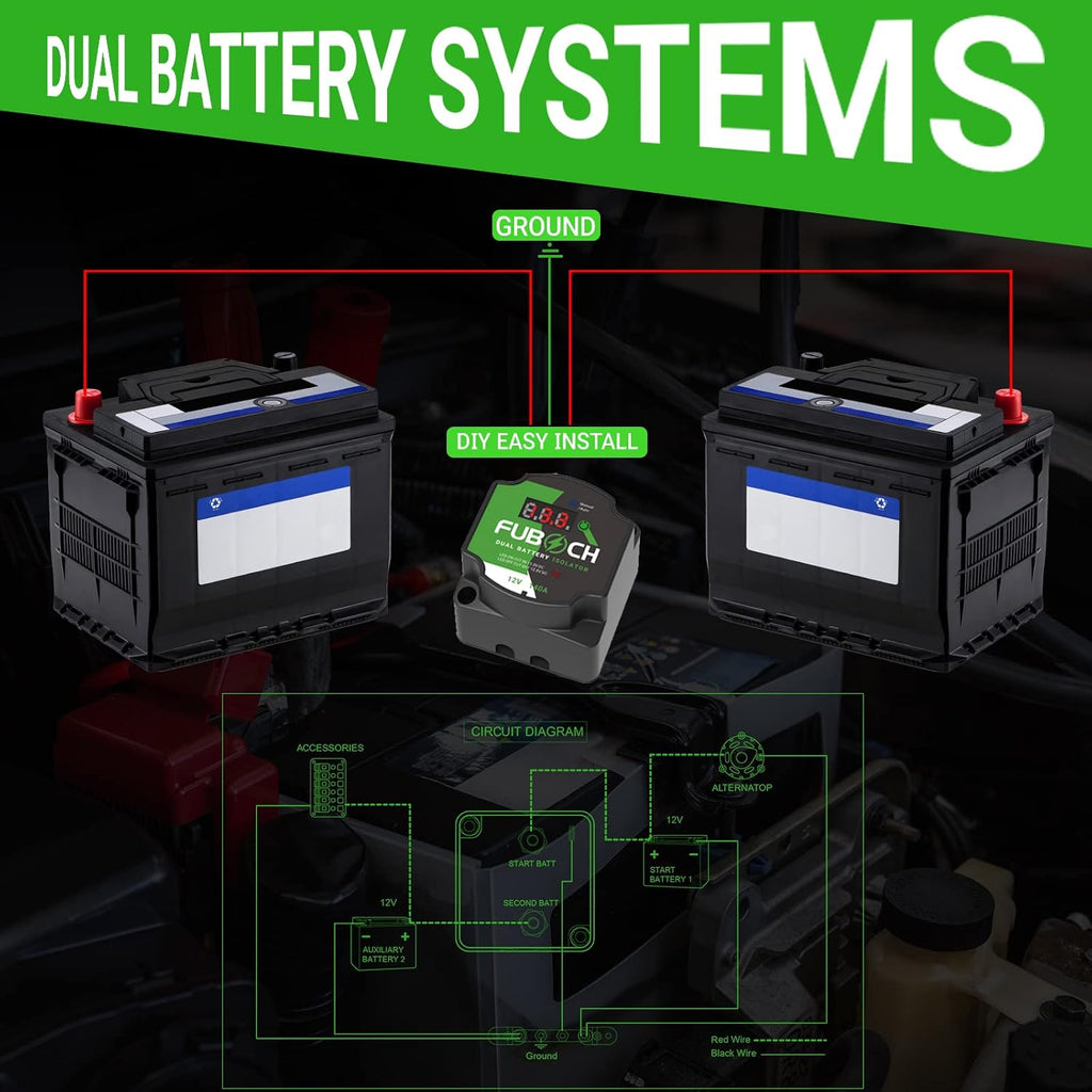Dual Battery Smart Isolator 12V 140AMP - Auto/Manual Modes with Voltmeter for Vans, Trucks, ATV, UTV, RV, Boat - 22FT