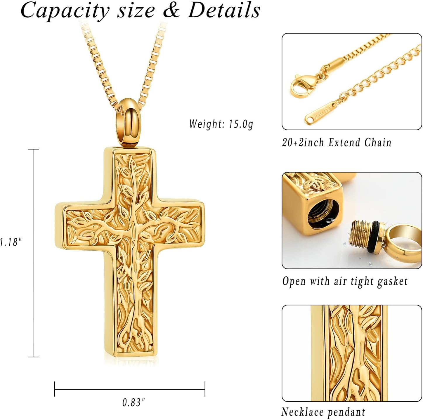 Cross Urn Necklace for Ashes for Women Men Tree of Life Cross Cremation Jewelry Keepsake Pendant for Ashes of Loved One