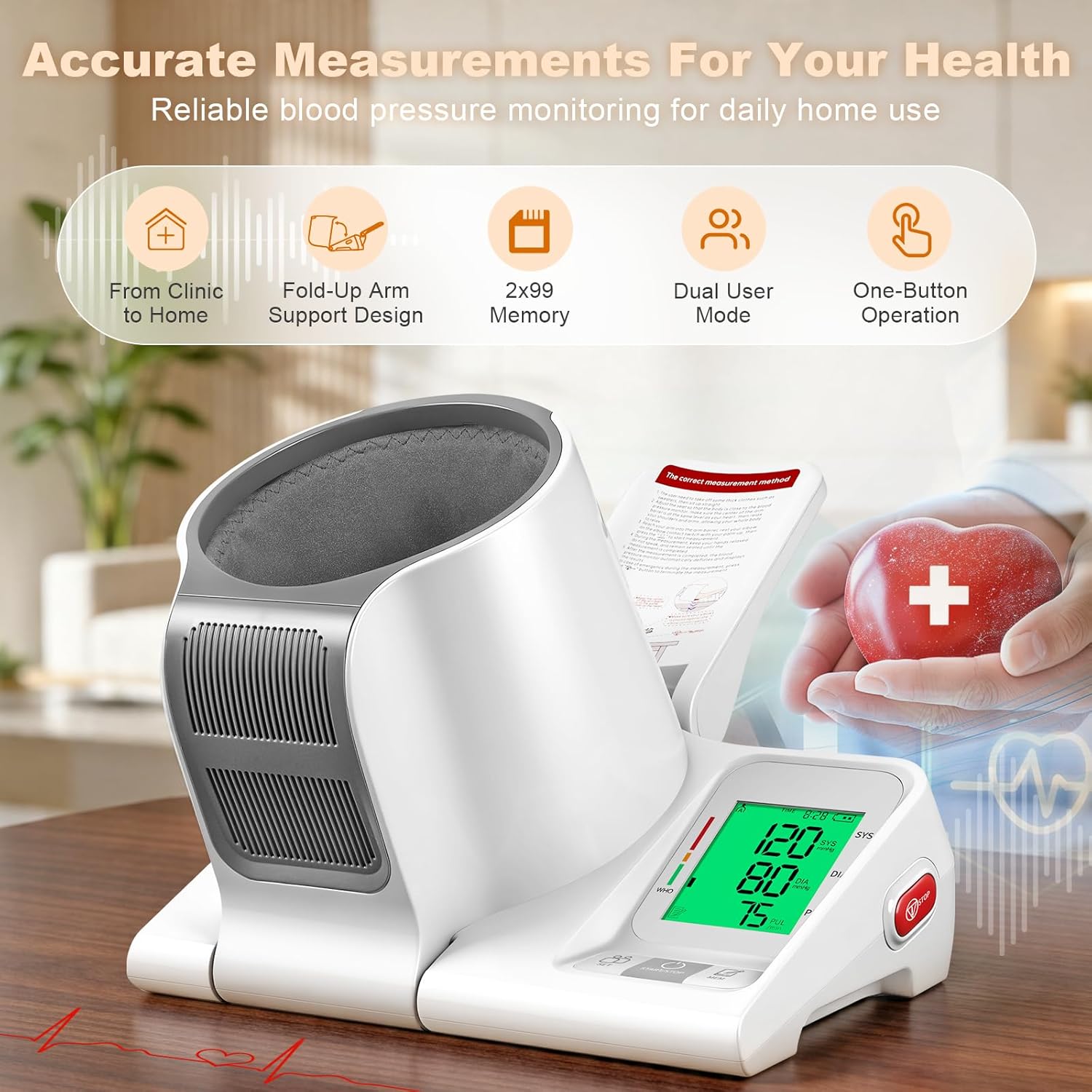 Barrel-Type Blood Pressure Monitor, One-Touch Upper Arm Blood Pressure Monitors for Home Use, Auto-Fit Wide Range