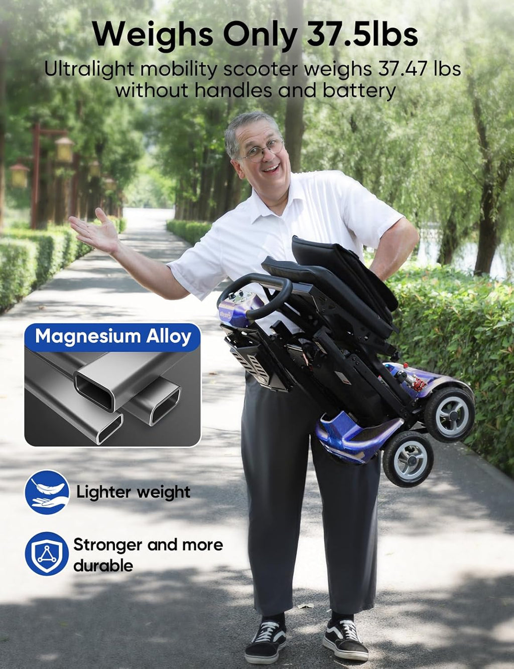 4-Wheel Folding Mobility Scooters for Seniors & Adults - 37.5lbs Light