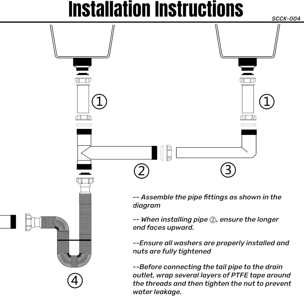Double Bowl Kitchen Sink Drain Kit – End Outlet Waste for 1-1/2 Inch Drains – Adjustable Width (11" to 18") – PP