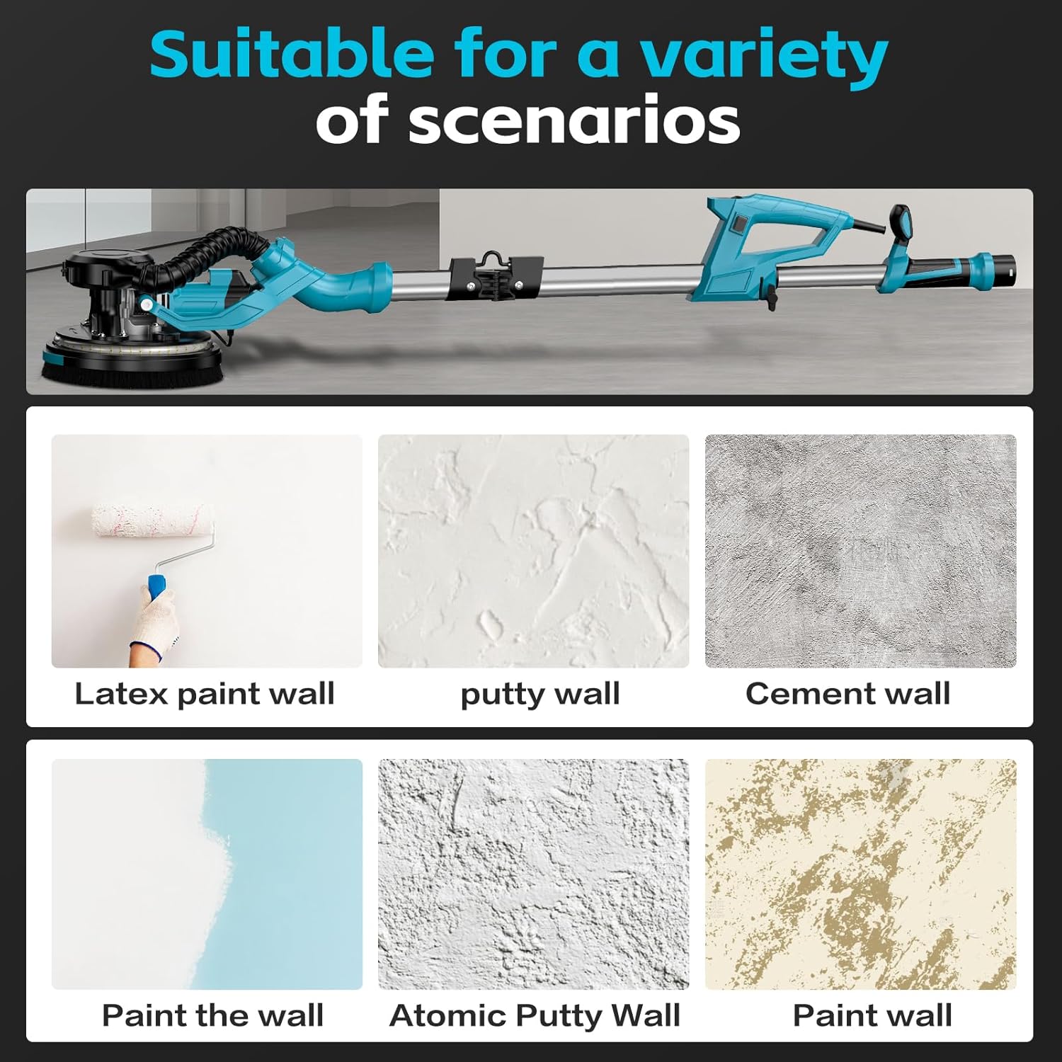 Electric Drywall Sander with Vacuum Dust Collector,Popcorn Ceiling Removal | Dustless Vacuum System;9 Variable Speed