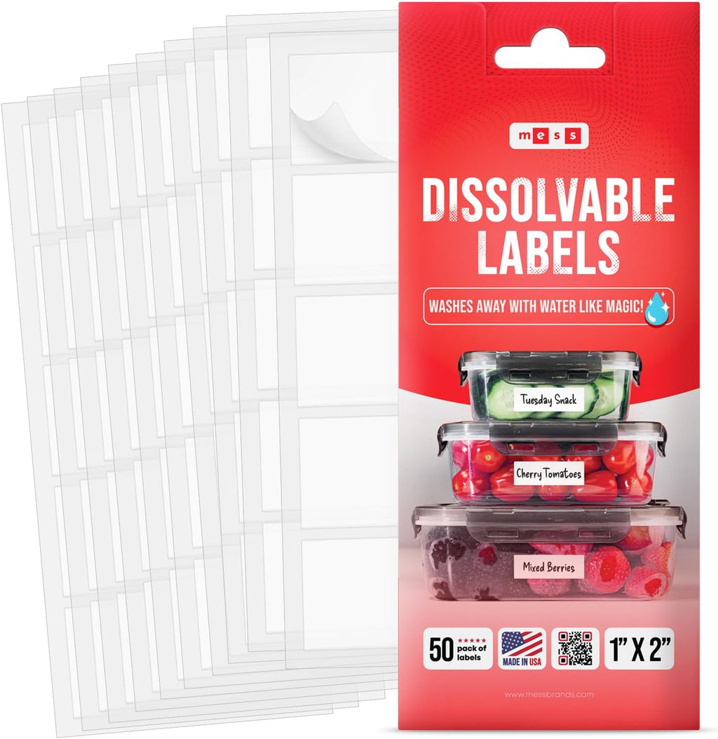 Dissolvable Food Labels 1x2 in 50/Roll - Blank Freezer Jar Stickers
