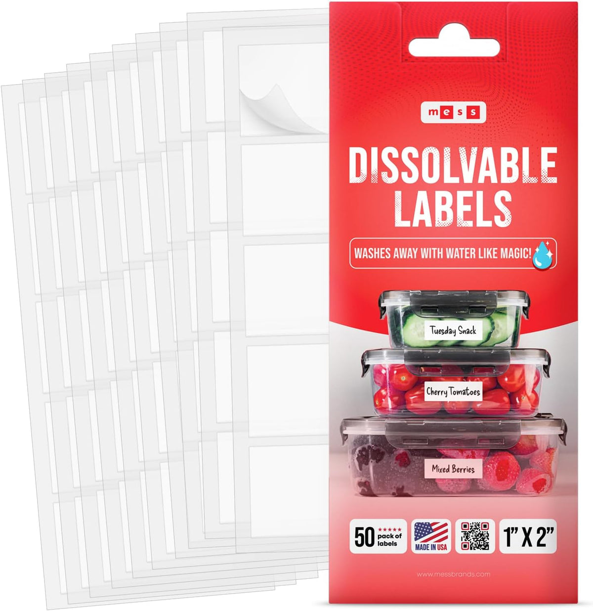 Dissolvable Food Labels 1x2 in 50/Roll - Blank Freezer Jar Stickers