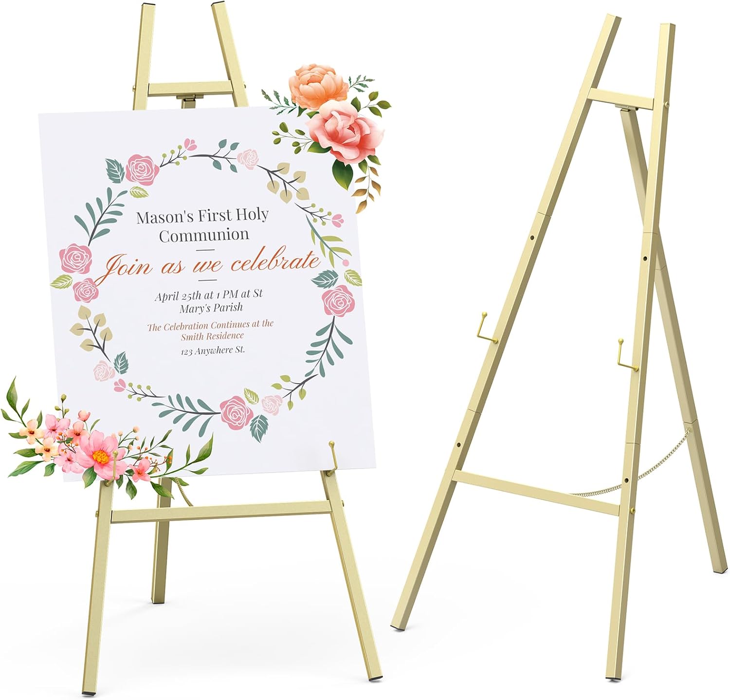 Gold Metal Easel Stand 47 Inch Adjustable Floor Display Sign Holder | 4-Tier Metal Easel Stand for Display with