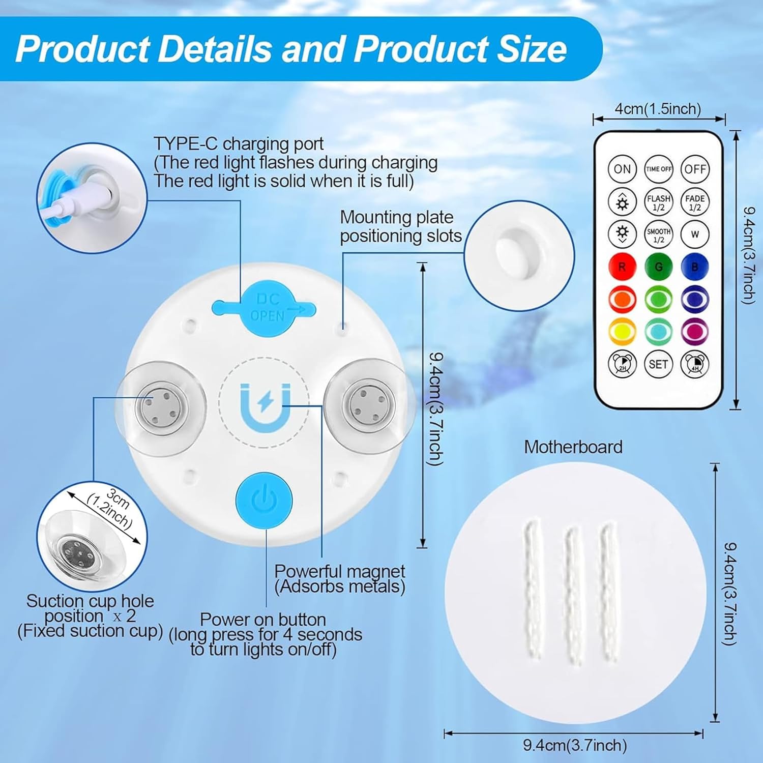Rechargeable Submersible Pool Lights with Remote (2pcs) - Underwater Led Light IP68 Waterproof ,16 Color Changing