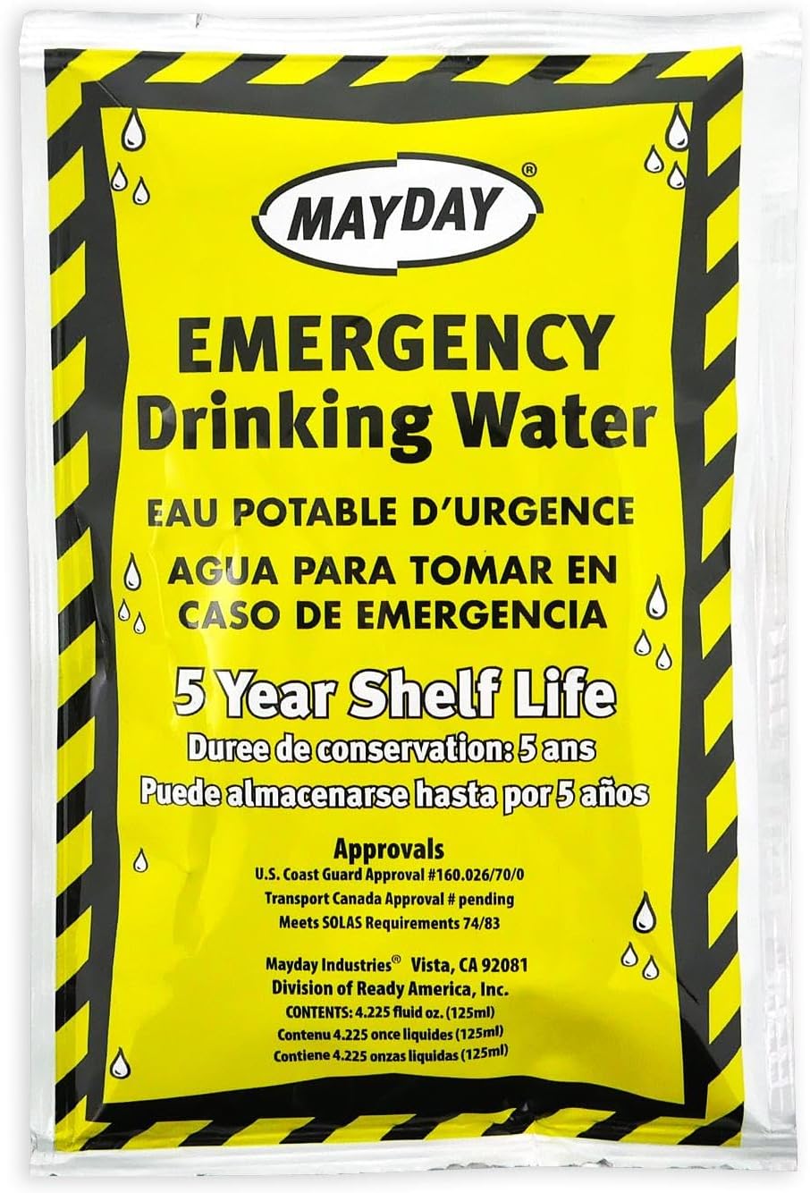 Mayday Pouch Water, Coast Guard Emergency Water, 5-Year Shelf LIfe, Disaster Preparedness Supplies for, Earthquake