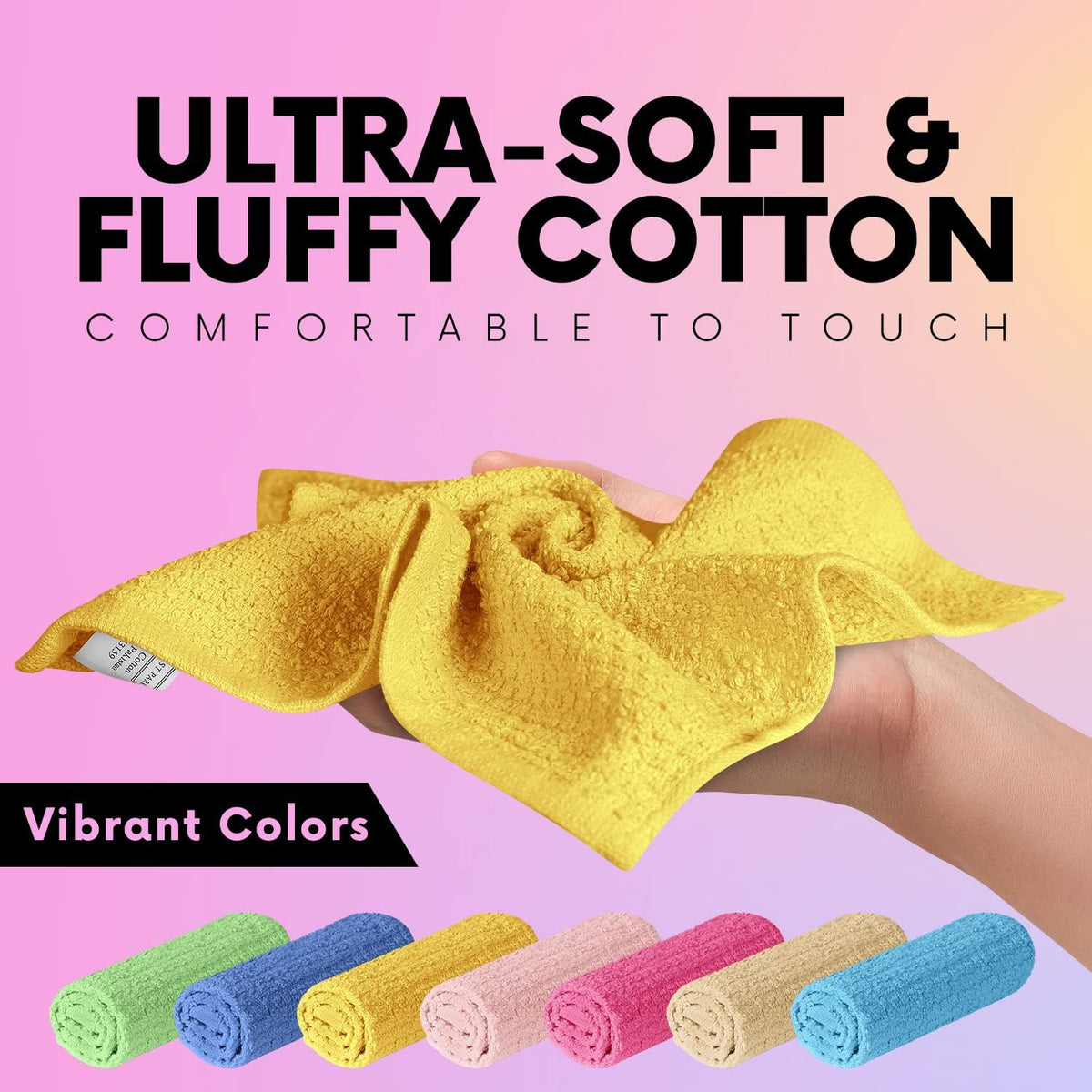 Thin Quick-Dry Cotton Washcloths 8 Pack, Showering, Body & Face, 12x12 | Absorbent wash rags and face towels for