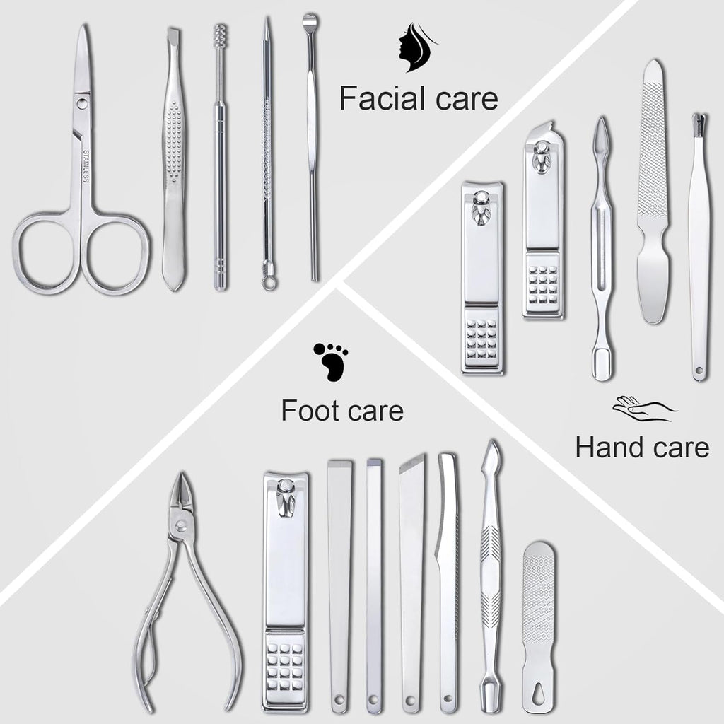 Nail Clippers Set - 18 Pcs Professional Manicure Pedicure Kit Gifts for Fathers Day Men Women, Stainless Steel