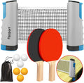 Ping Pong Paddle Set, Portable Table Tennis Set with Retractable Net,Rackets,Balls and Carry Bag for Indoor/Outdoor