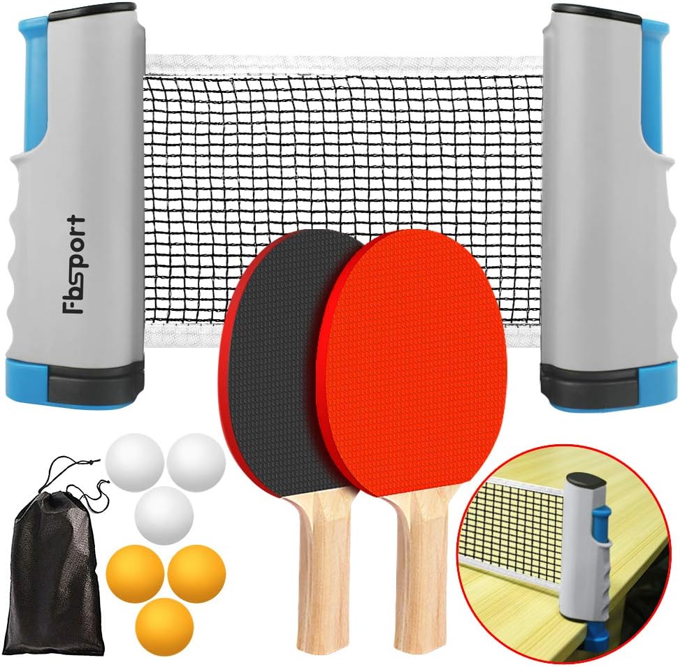Ping Pong Paddle Set, Portable Table Tennis Set with Retractable Net,Rackets,Balls and Carry Bag for Indoor/Outdoor