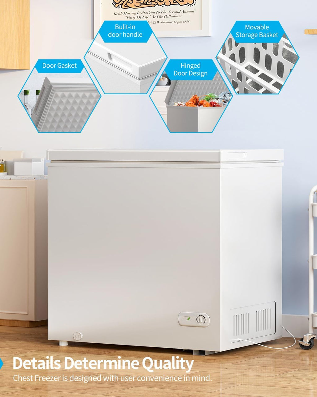 10.0 Cu.Ft Chest Freezer, 7 Level Adjustable Temperature Deep Freezer