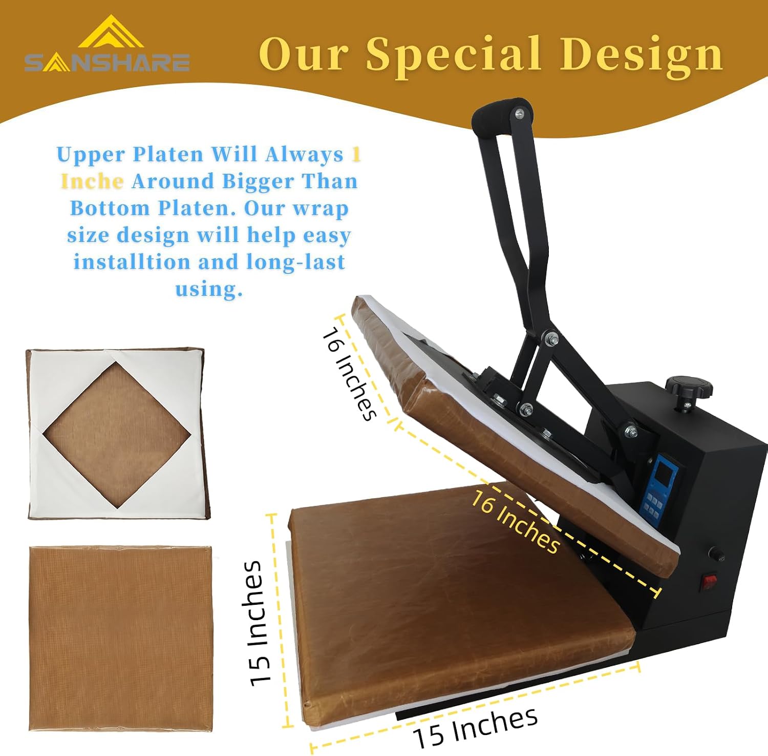 Heat Press Covers 15x15 4Pcs for Speed Easy Sublimation Protection | Reusable Heat Press Platen Wrap Cover, No Need