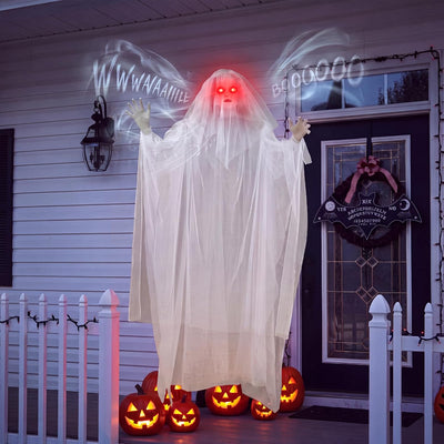 Halloween Ghost Bride Decoration Ghost Bride Halloween Prop with Colorful LED Lights Sound Effects 66 Inch Hanging