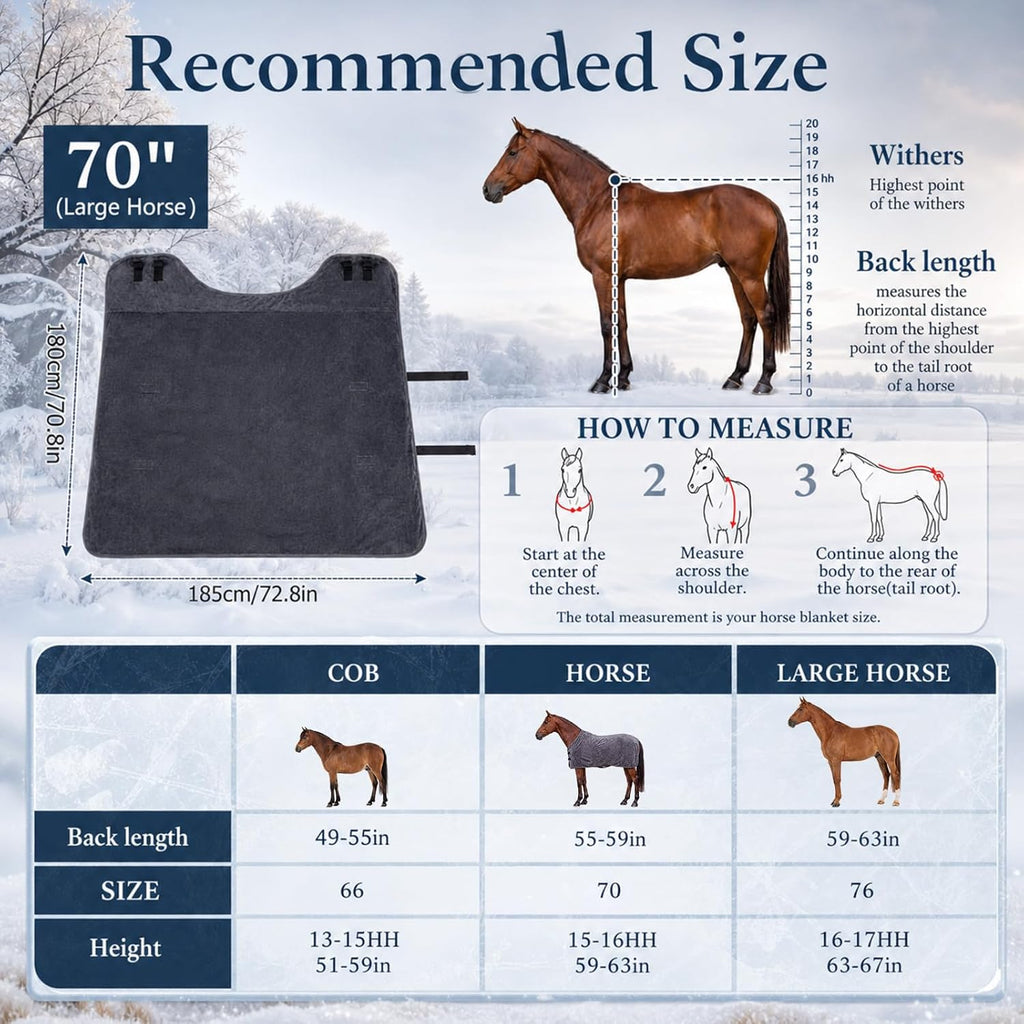 Winter Horse Blanket 70 Inch, Soft Fleece Stable Blanket with Surcingles
