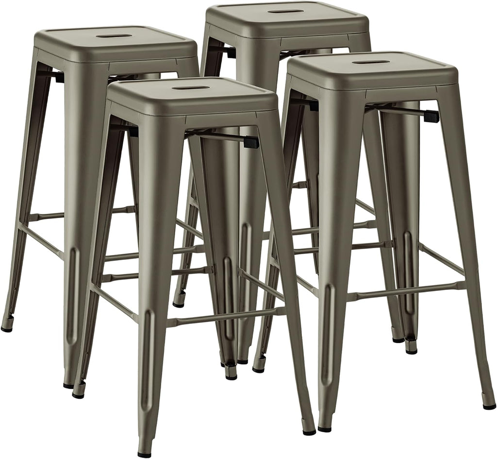 30'' Metal Bar Stools Set of 4, Stackable for Indoor Outdoor, Gun