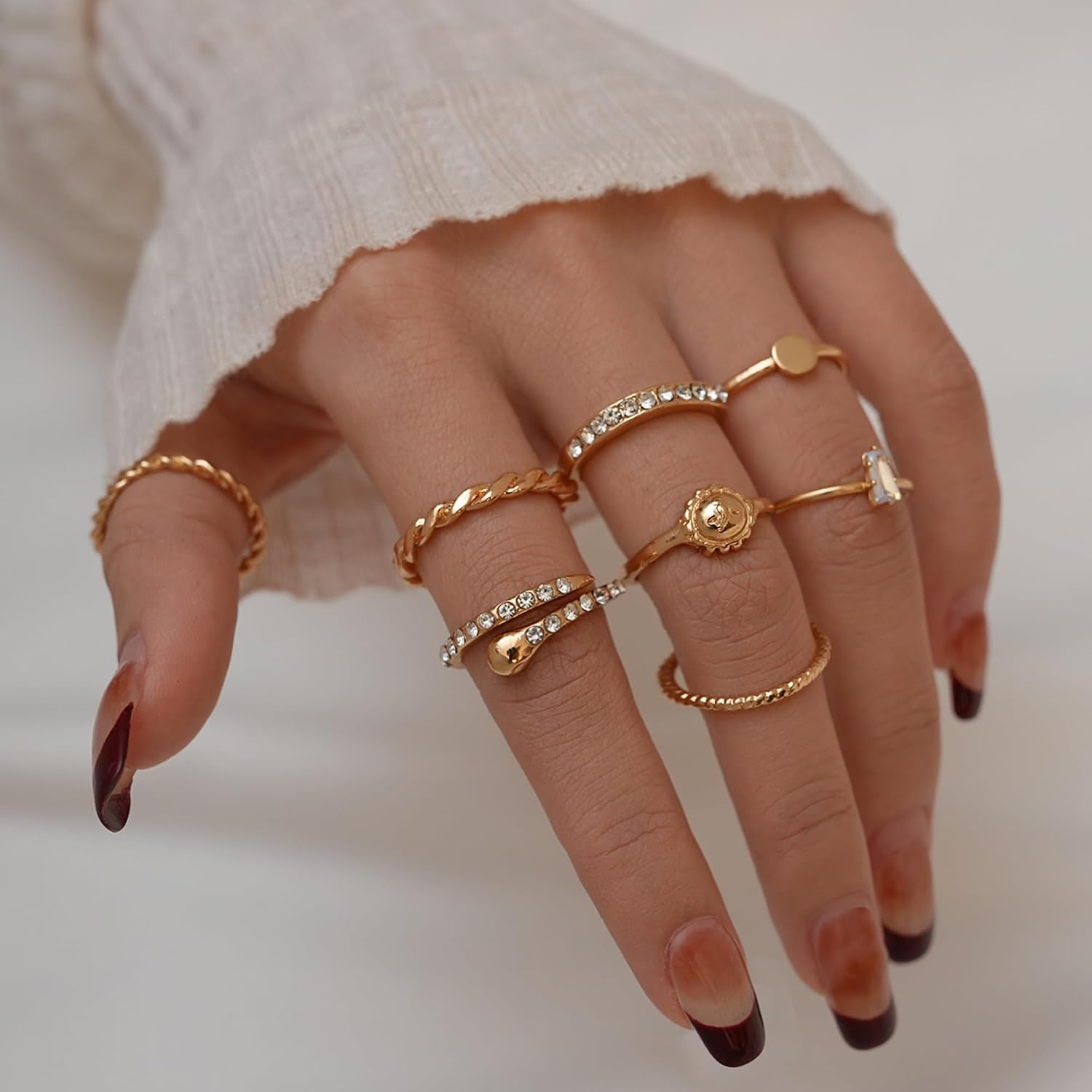 68 Pcs Gold Knuckle Rings Set for Women, Stackable Boho Joint Finger Midi Rings Silver Hollow Carved Crystal Stacking