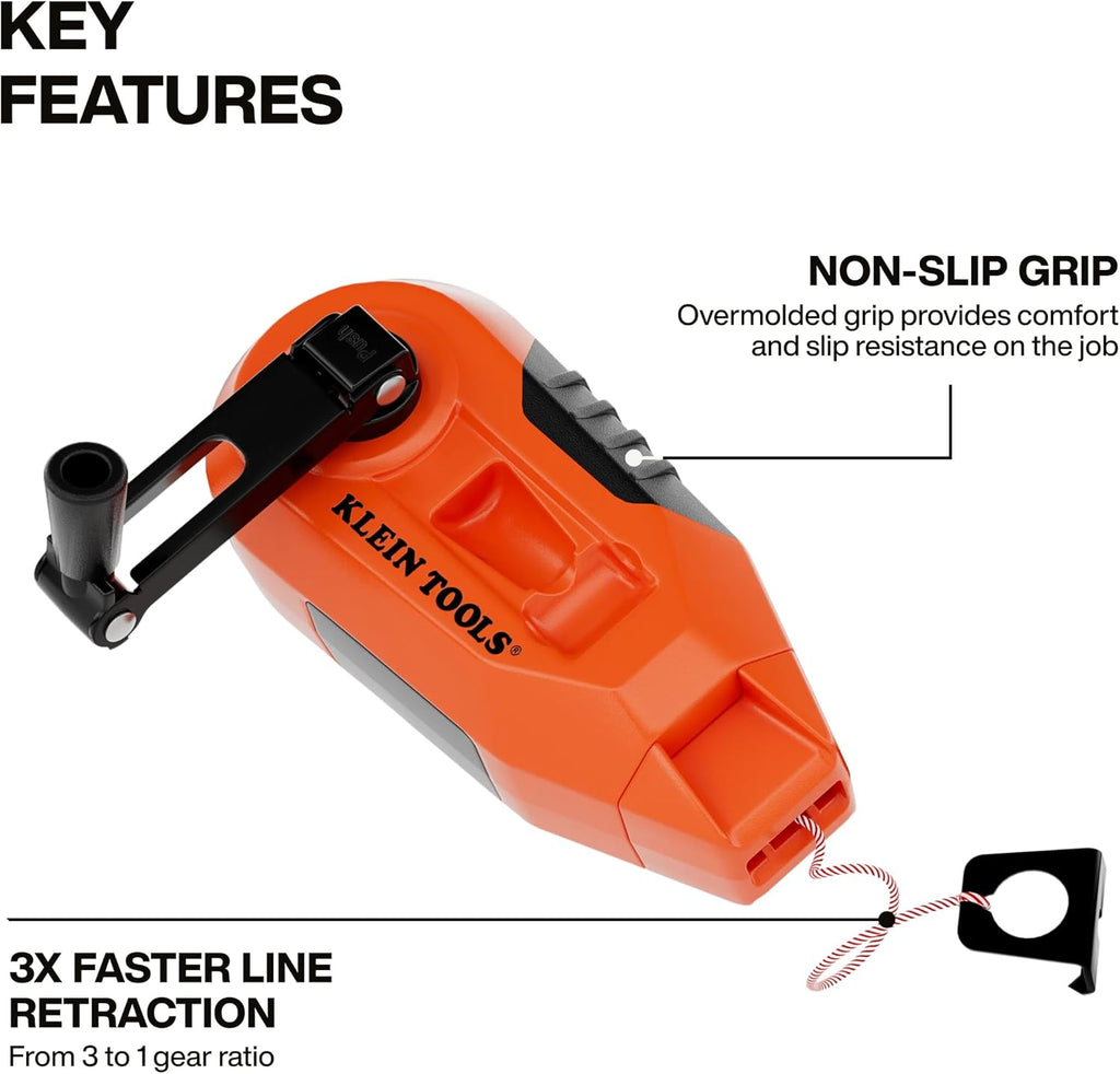 CHLK30S Compact Chalk Reel, 30-Foot, 3:1 Gear Ratio, Quick-Release Spool Clutch, Chalk Line and Twist-Lock Top with a