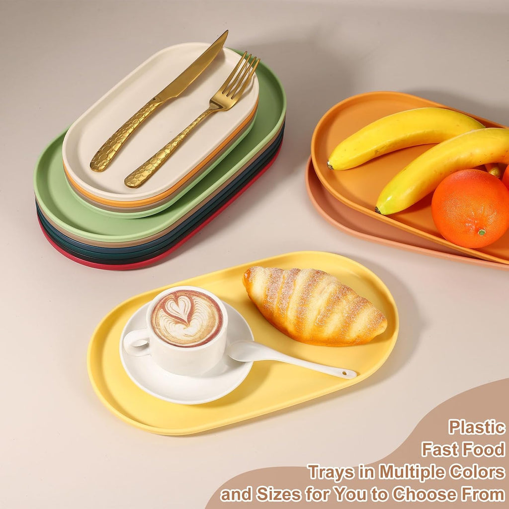 2pcs Fast Food Serving Trays 14.8x8.1 Oval Reusable Yellow