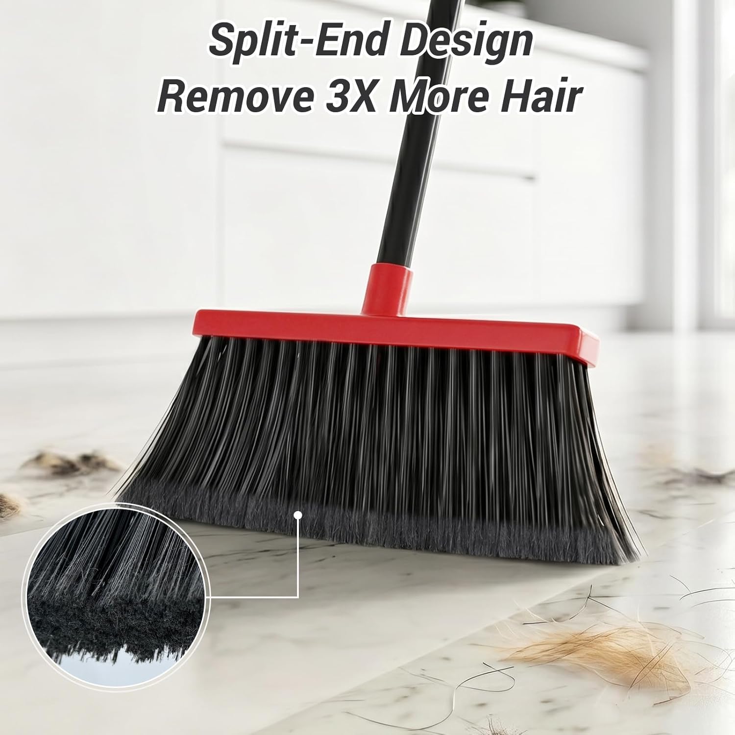 Broom with Dustpan Combo Set, Long Handle Upright Standing Self-Cleaning Broom and Dustpan Set for Pet Hair & Dust