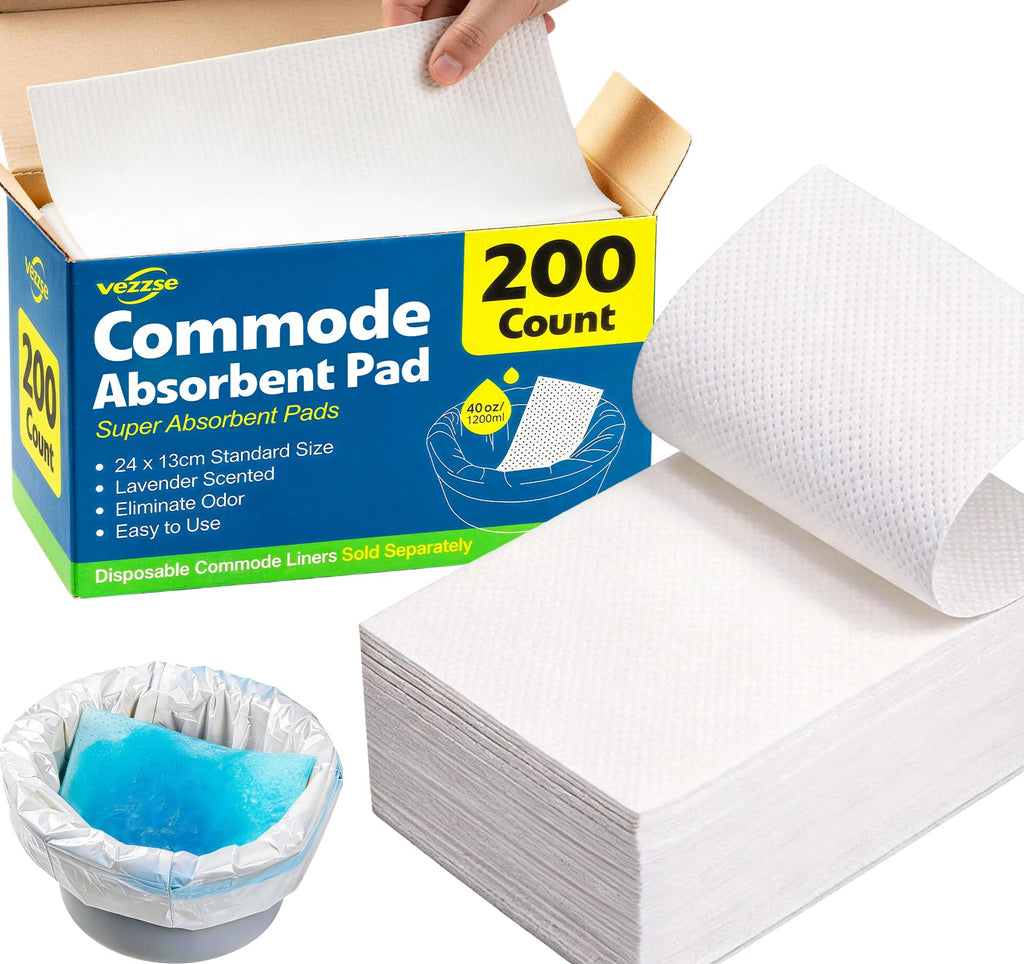 200 Count Absorbent Commode Pads for Bedside Commode Bucket with Absorbent Gel, Lavender Scented Commode Pads for