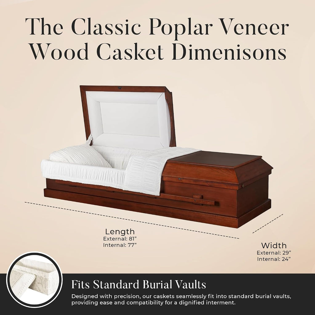 Carina Poplar Wood Funeral Casket w/White Velvet Interior