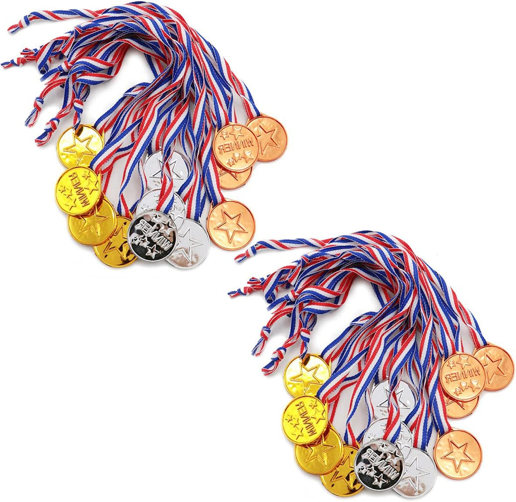 40 Pieces Plastic Gold Winner Award Medals Bulk for Sports, Games Competitions, Party Favors and Decorations