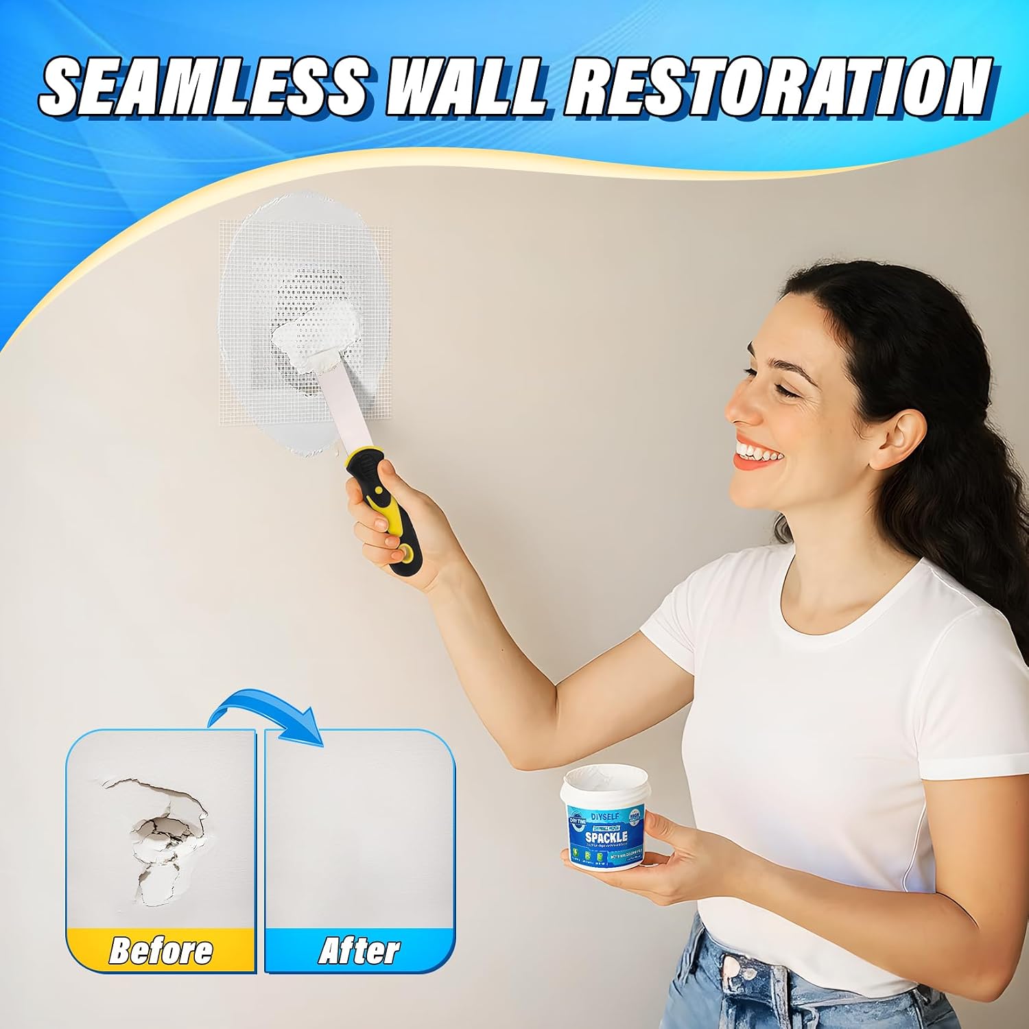 16-Piece Drywall Repair Kit, White Touch Up Paste with Mesh Patches | 2 Jars of Repair Putty, Self-Adhesive Mesh