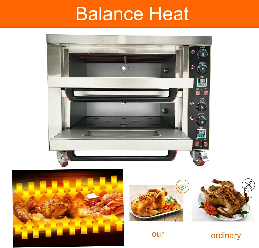 Commercial Pizza Oven Movable Double Deck Convection Oven Commercial Cooker Double Electric Baking Ovens 20℃-350℃