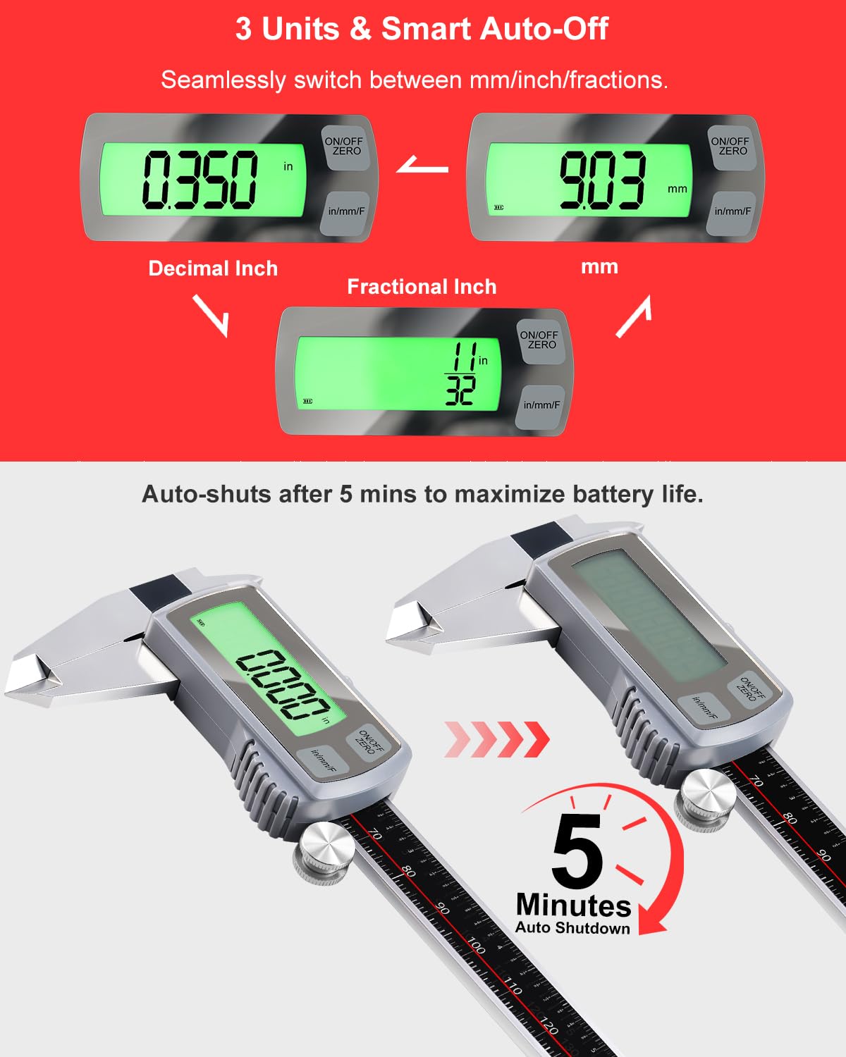 GODESON 6" USB-C Rechargeable Digital Caliper 0-150 mm