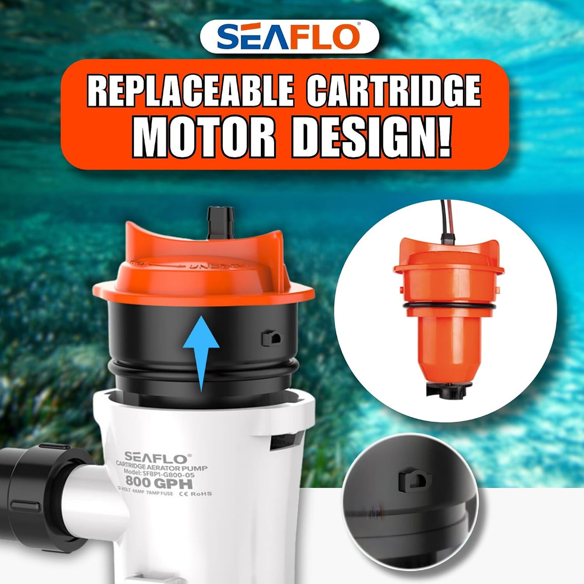 SEAFLO 90 Degree 800GPH 12V 4.0A Livewell Pumps Submersible Baitwell Pump for Bait Tanks