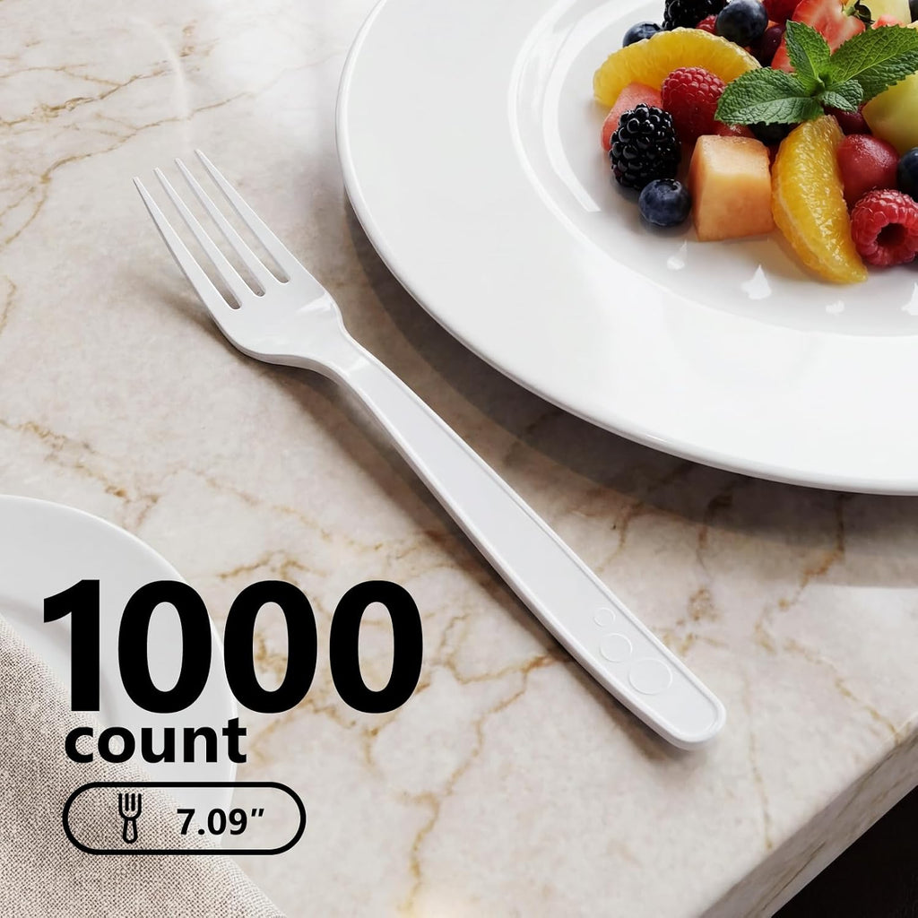 1000 Count White Plastic Forks Heavy Duty