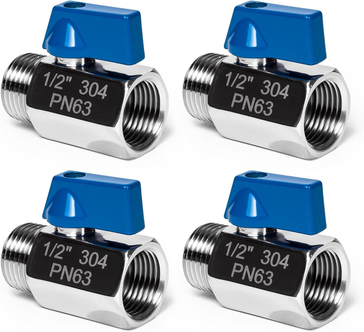4Pack 1/2" Mini Ball Valve, 304 Stainless Steel Shut-Off Valve NPT Female x Male Thread Small Valves for Compact Space (4, 1/2 Inch)
