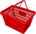 Stackable Plastic Shopping Baskets, Red and Blue, Easy-Grip Handles for Grocery, Retail, Liquor Stores, Home Use