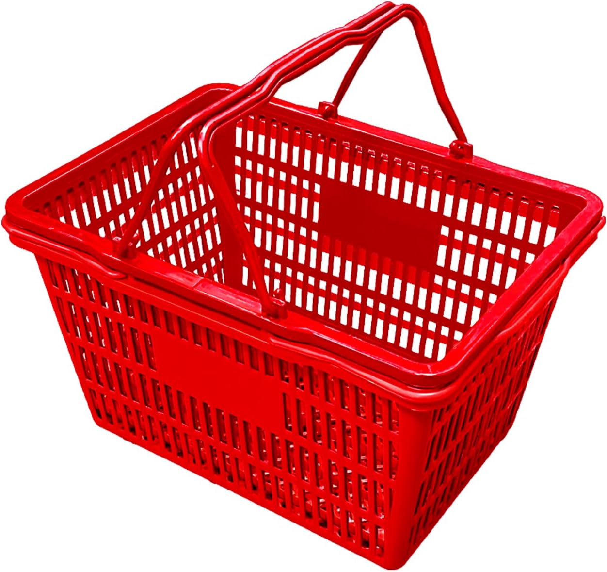 Stackable Plastic Shopping Baskets, Red and Blue, Easy-Grip Handles for Grocery, Retail, Liquor Stores, Home Use