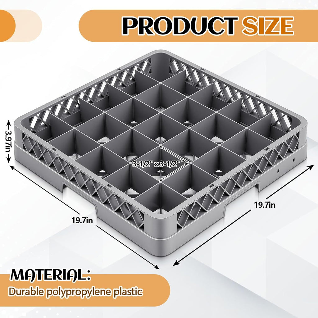 1 Pack Commercial Dishwasher Tray Rack, 25 Grid, Gray