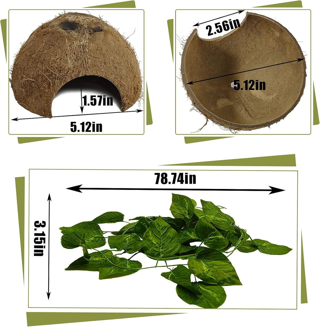 Reptile Hideouts Natural Coconut Shells Hut Hermit Crab Climbing Toys Gecko Hide Cave Lizard Habitat Decor Plant