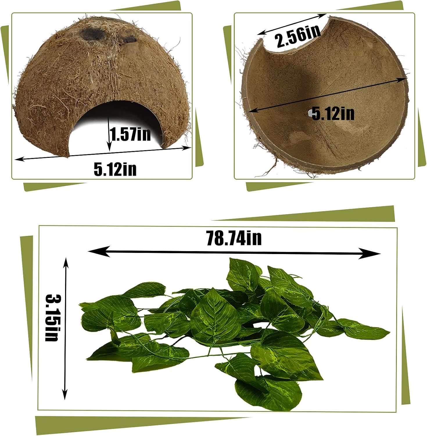 Reptile Hideouts Natural Coconut Shells Hut Hermit Crab Climbing Toys Gecko Hide Cave Lizard Habitat Decor Plant