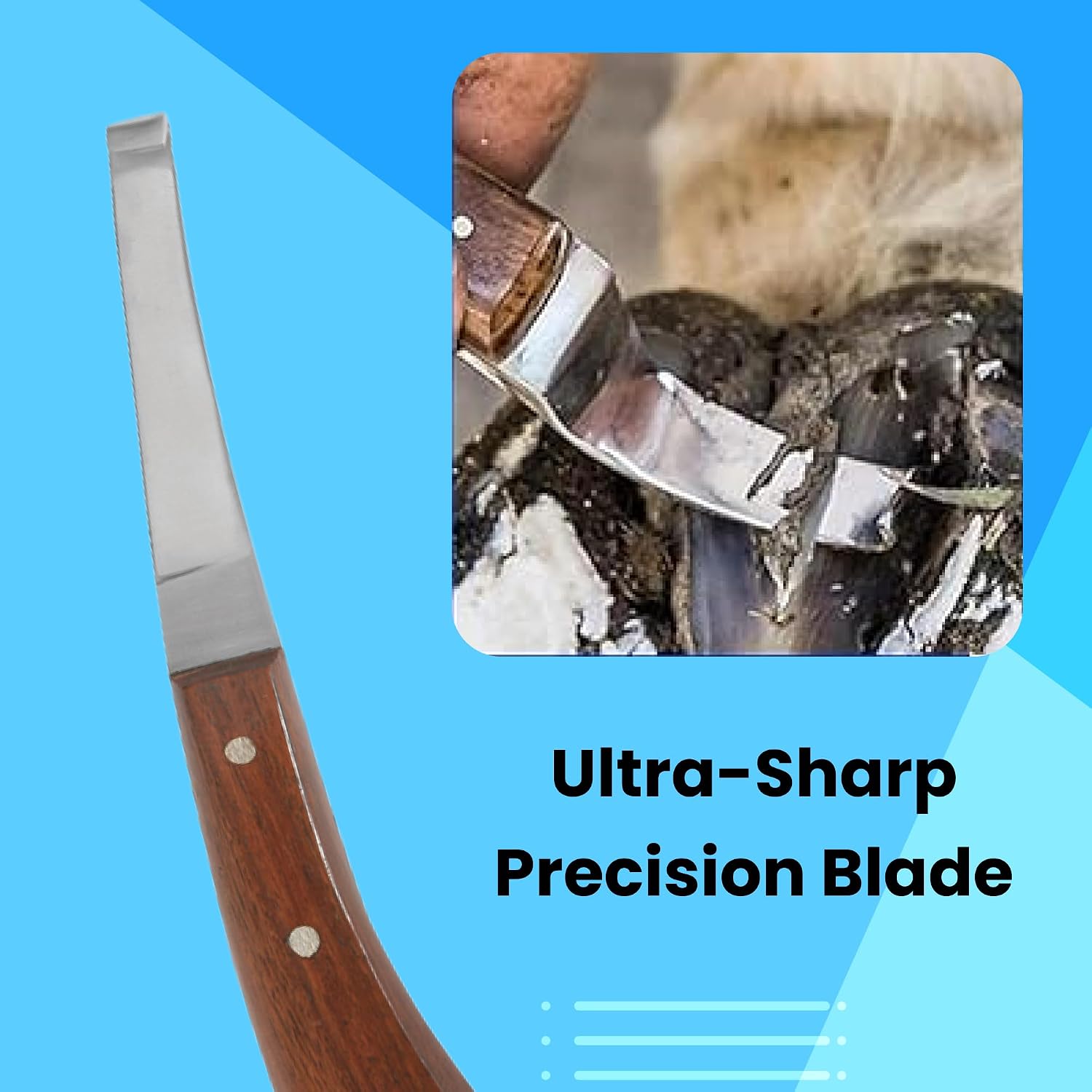 Hoof Knife with Comfortable Wooden Handle - Ergonomic Grip for Horse Farriers and Horse Hoof and Horseshoe Trimming