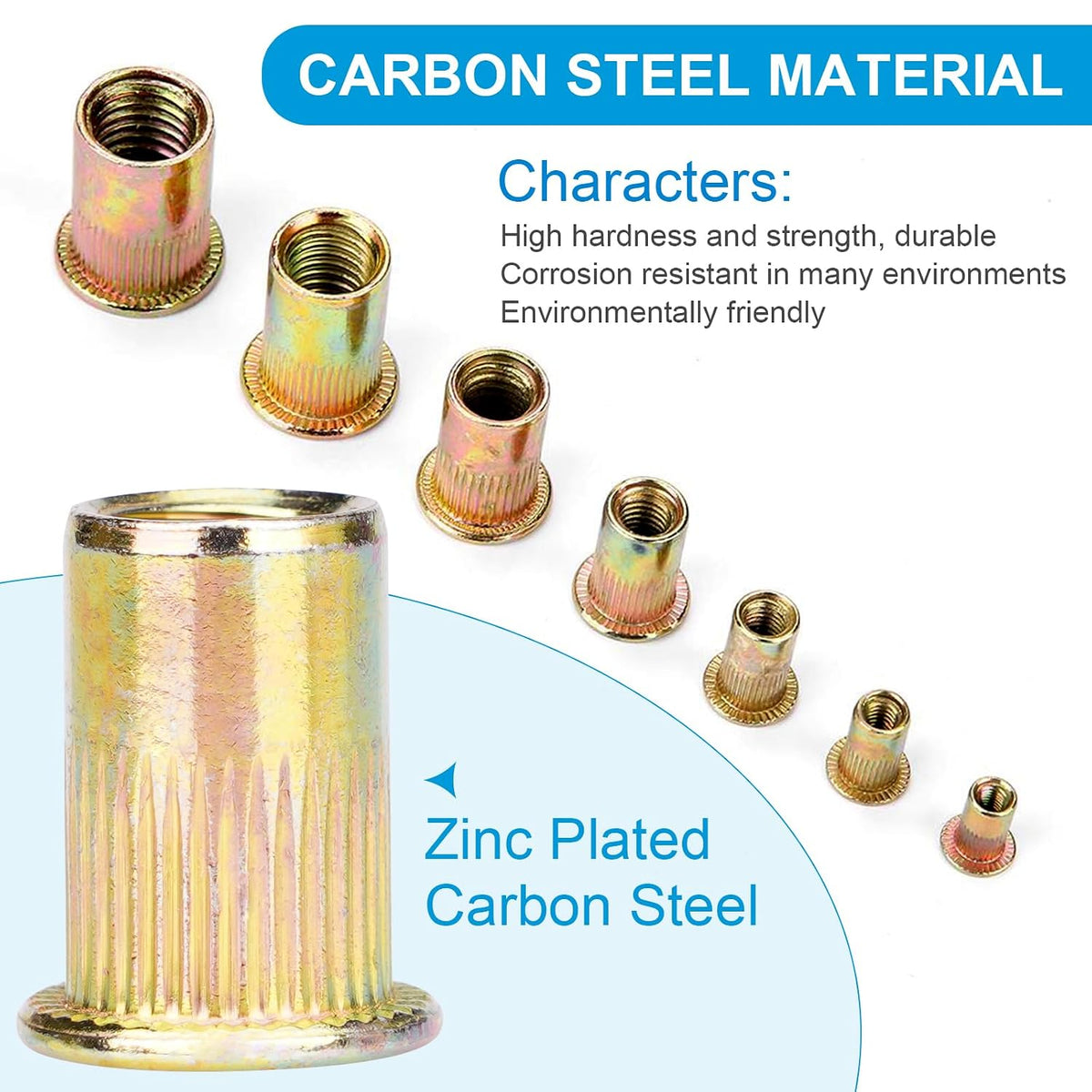 100Pcs Carbon Steel #10-24 UNC Rivet Nuts
