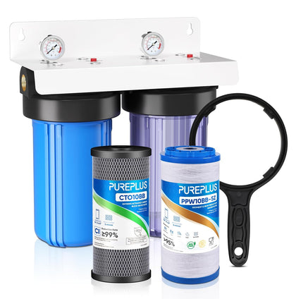 2-Stage Whole House Water Filter, Clear Housing, for Well Water