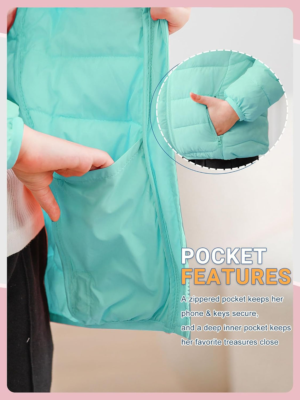4-12 Years Girls Winter Coats Packable Lightweight Hooded Puffer Jackets with Pocket