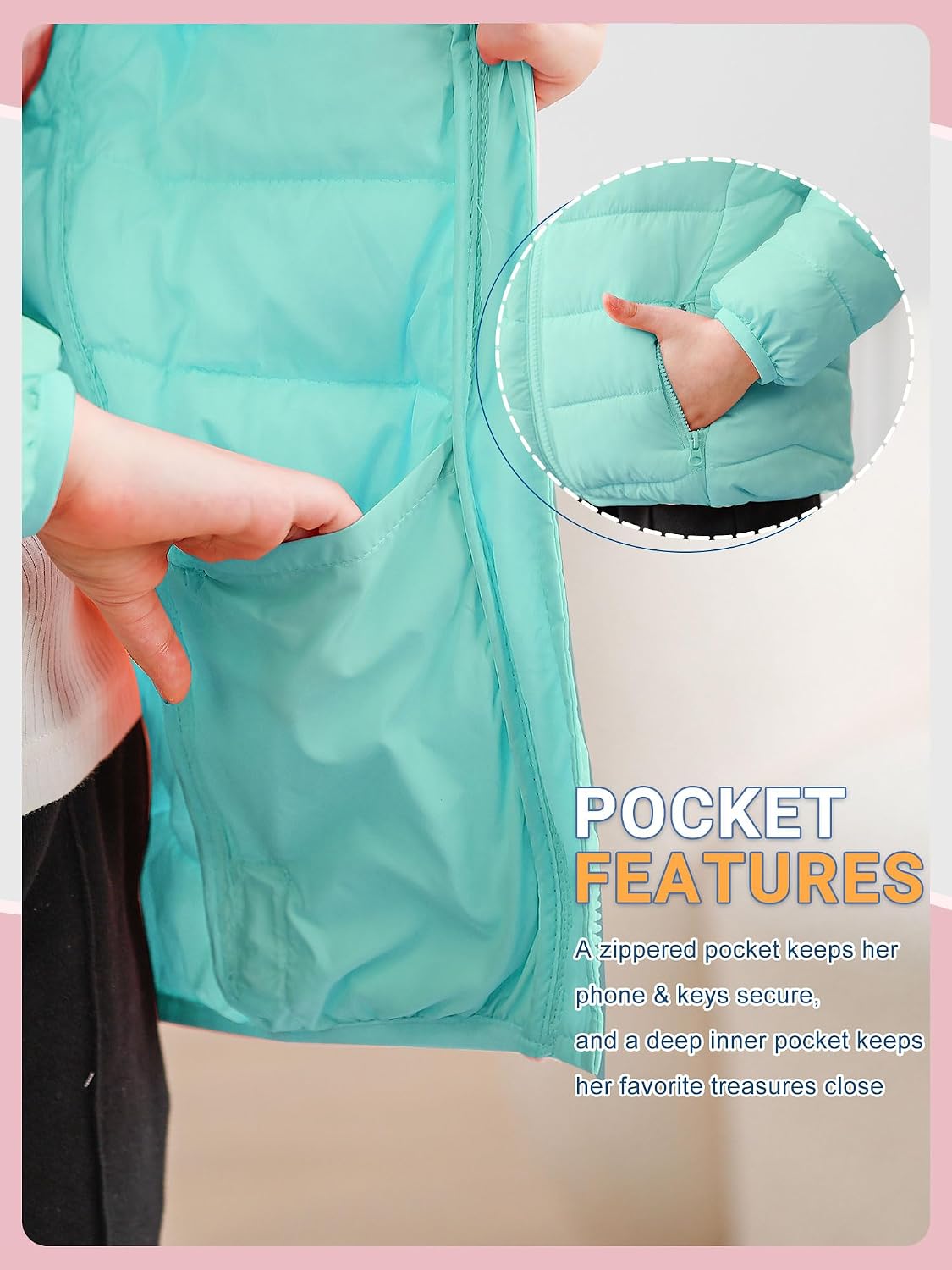 4-12 Years Girls Winter Coats Packable Lightweight Hooded Puffer Jackets with Pocket